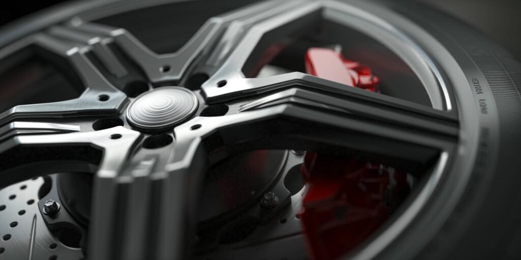 Alloy car wheel with disk brakes close up background. 3d illustration - Tyre Shop Singapore | Tire Pte Ltd | tyre shop singapore | tire pte ltd